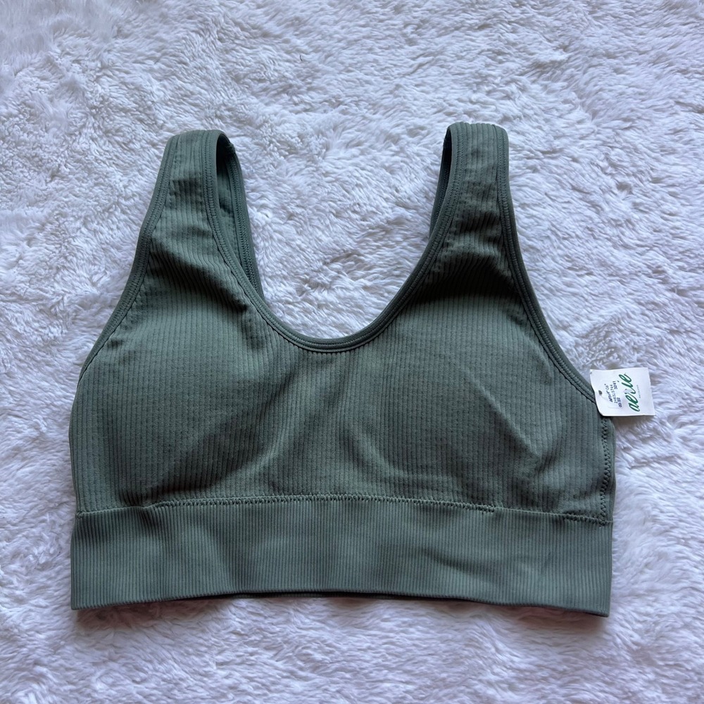 Aerie Real Good Ribbed Seamless Bralette Olive Green Size Small 069-2693-3241